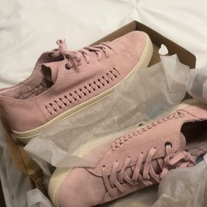 Lenox pale pink deconstructed suede/woven panel